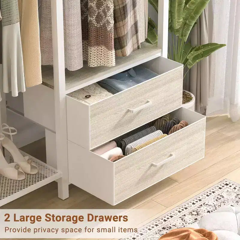Besiost Porte-vêtements avec tiroirs en tissu, système d'organisation de placard avec tringles de suspension
