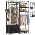 Besiost Porte-vêtements avec tiroirs en tissu, système d'organisation de placard avec tringles de suspension