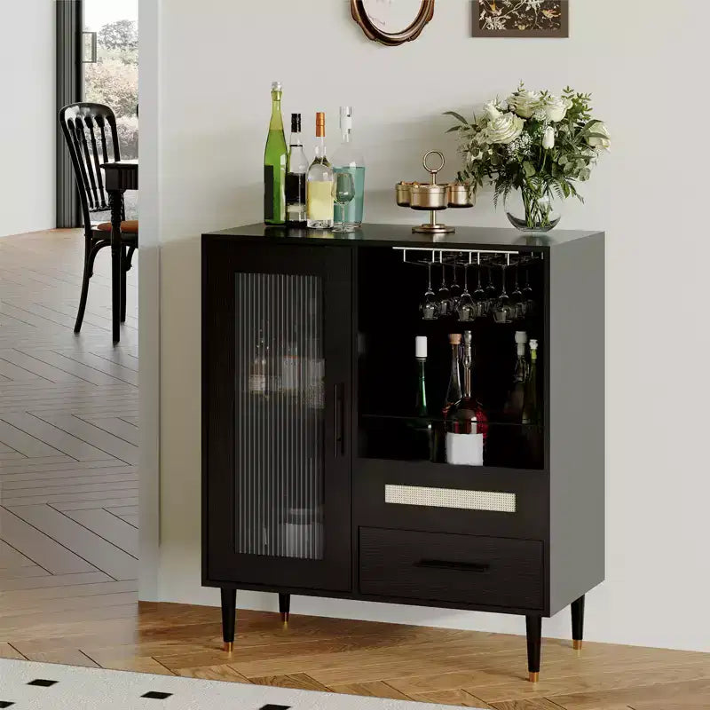 Meuble Bar à Vin Moderne avec Vitrine, Rangement pour Verres à Vin, Tiroirs, Grand Espace de Rangement, Buffet pour Maison, Cuisine, Salle à Manger, Salon
