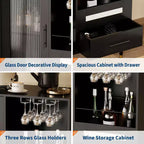 Meuble Bar à Vin Moderne avec Vitrine, Rangement pour Verres à Vin, Tiroirs, Grand Espace de Rangement, Buffet pour Maison, Cuisine, Salle à Manger, Salon