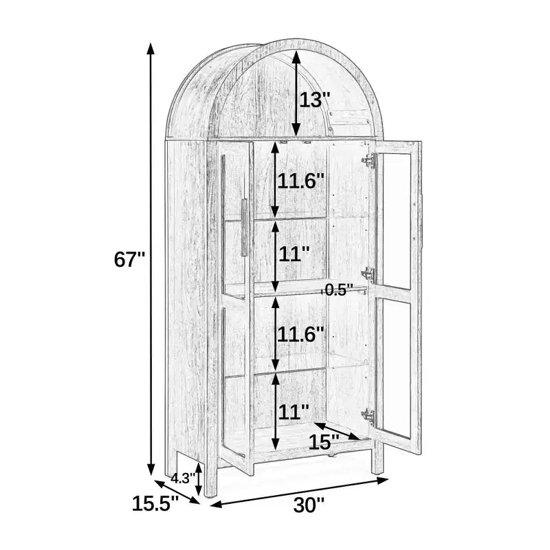 Meuble de rangement arqué VIYET 67 - Lampe LED, MDF noir, séparateurs en verre réglables