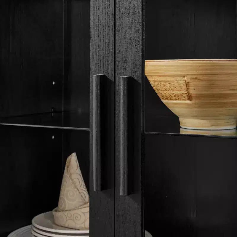 Meuble de rangement arqué VIYET 67 - Lampe LED, MDF noir, séparateurs en verre réglables