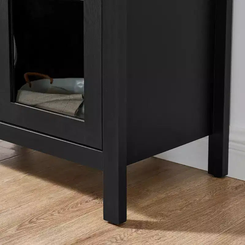 Meuble de rangement arqué VIYET 67 - Lampe LED, MDF noir, séparateurs en verre réglables