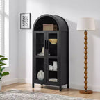 Meuble de rangement arqué VIYET 67 - Lampe LED, MDF noir, séparateurs en verre réglables