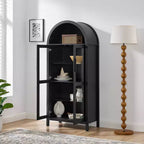 Meuble de rangement arqué VIYET 67 - Lampe LED, MDF noir, séparateurs en verre réglables