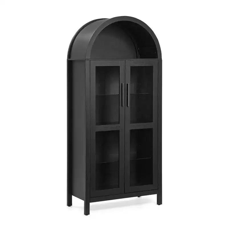 Meuble de rangement arqué VIYET 67 - Lampe LED, MDF noir, séparateurs en verre réglables