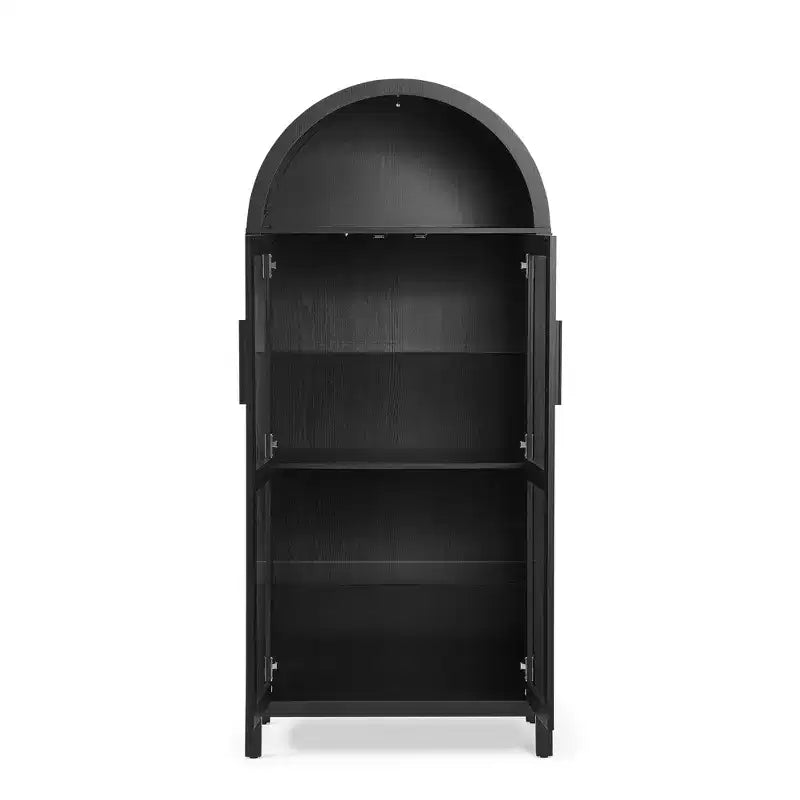 Meuble de rangement arqué VIYET 67 - Lampe LED, MDF noir, séparateurs en verre réglables