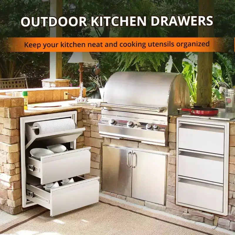 Tiroirs de cuisine d'extérieur COZONY en acier inoxydable avec porte-serviettes en papier, tiroirs d'accès pour barbecue encastrables pour rangement de patio de station de grillade