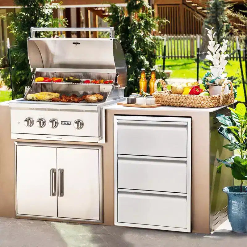 Tiroirs de cuisine d'extérieur COZONY en acier inoxydable avec porte-serviettes en papier, tiroirs d'accès pour barbecue encastrables pour rangement de patio de station de grillade