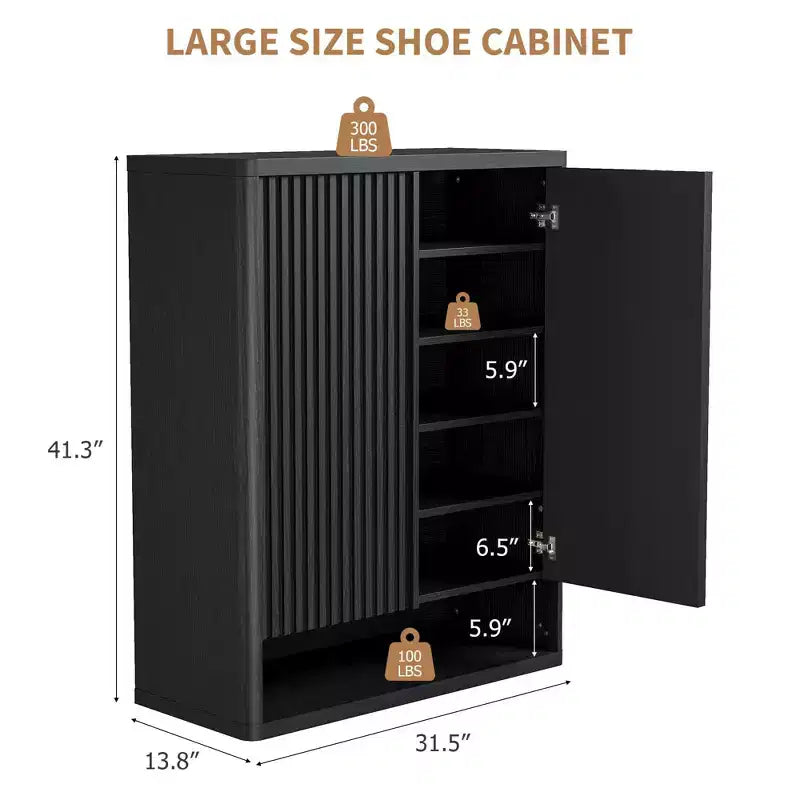 Meuble à chaussures de 80 cm, grand meuble à chaussures avec étagères réglables, organiseur à chaussures en bois avec porte cannelée pouvant contenir 25 à 30 paires pour l'entrée