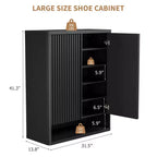 Meuble à chaussures de 80 cm, grand meuble à chaussures avec étagères réglables, organiseur à chaussures en bois avec porte cannelée pouvant contenir 25 à 30 paires pour l'entrée