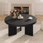 Table Basse Ronde Petite de 33,4 pouces avec Plateau Épais de 1,3 pouce, Table Centrale Circulaire avec Pieds Cannelés, Tables d'Appoint Cocktail pour la Maison, le Bureau