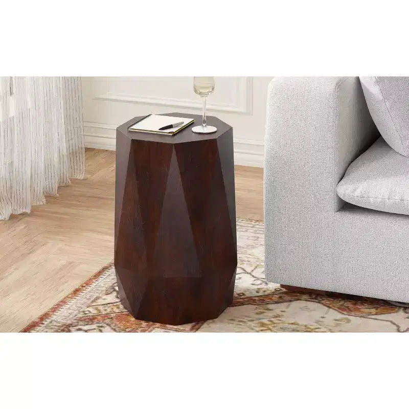Table d'appoint polygonale contemporaine Renley en BOIS D'ACACIA MASSIF de 15 pouces de large, entièrement assemblée