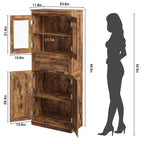 Grand meuble de salle de bain de 170 cm avec 4 portes, armoire de rangement autoportante avec portes vitrées, étagères réglables et tiroirs pour cuisine, cellier, salon