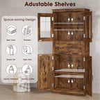 Grand meuble de salle de bain de 170 cm avec 4 portes, armoire de rangement autoportante avec portes vitrées, étagères réglables et tiroirs pour cuisine, cellier, salon