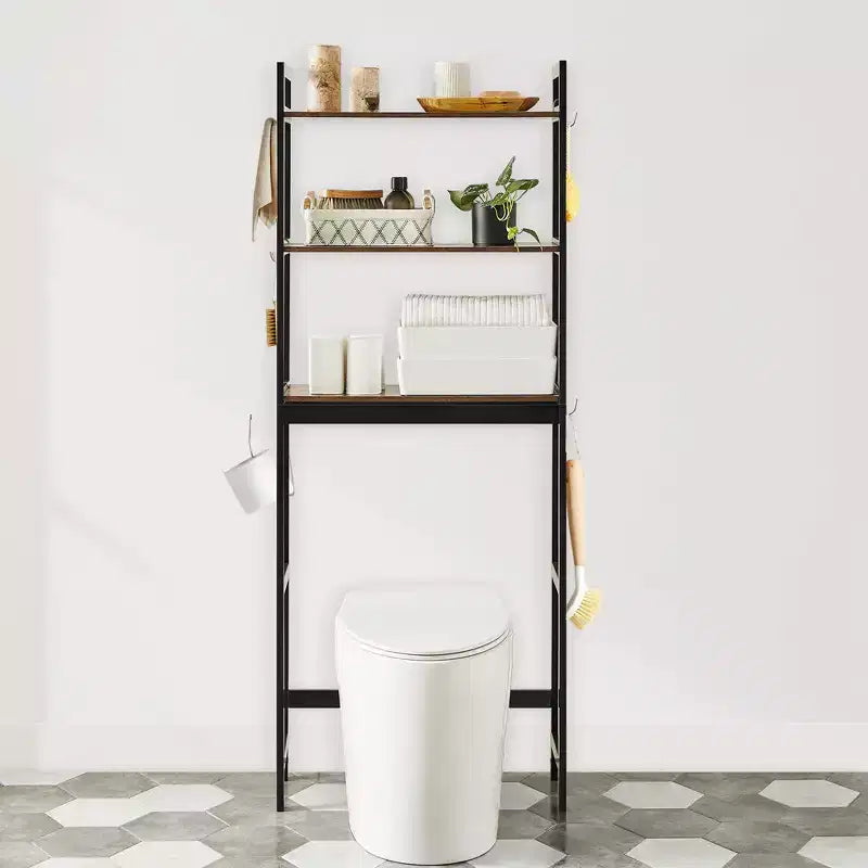 Meuble de rangement pour toilettes SONGMICS, organiseur de salle de bain 3 niveaux au-dessus des toilettes avec étagères réglables