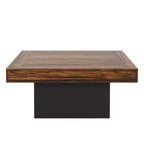 Table basse carrée, table basse de salon rustique en bois avec éclairage LED