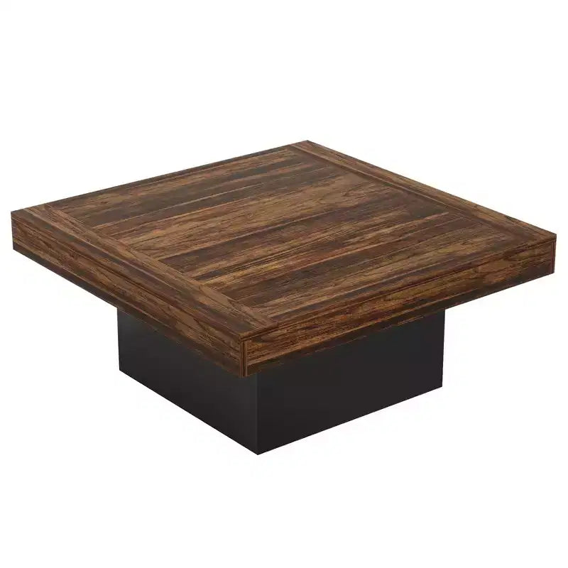 Table basse carrée, table basse de salon rustique en bois avec éclairage LED