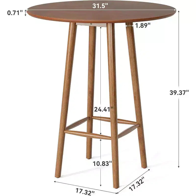 Table de bar en bois massif Lantine, table de bistrot ronde de 100 cm avec cadre robuste, pour salon, salle à manger, petit espace (Noyer rustique)