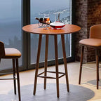 Table de bar en bois massif Lantine, table de bistrot ronde de 100 cm avec cadre robuste, pour salon, salle à manger, petit espace (Noyer rustique)