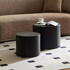 VIYET 19/15 VIYET Lot de 2 tables basses gigognes rondes, table d'appoint en MDF noir avec placage bois, table basse gain de place sans assemblage pour salon