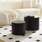 VIYET 19/15 VIYET Lot de 2 tables basses gigognes rondes, table d'appoint en MDF noir avec placage bois, table basse gain de place sans assemblage pour salon