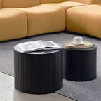 VIYET 19/15 VIYET Lot de 2 tables basses gigognes rondes, table d'appoint en MDF noir avec placage bois, table basse gain de place sans assemblage pour salon