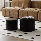 VIYET 19/15 VIYET Lot de 2 tables basses gigognes rondes, table d'appoint en MDF noir avec placage bois, table basse gain de place sans assemblage pour salon