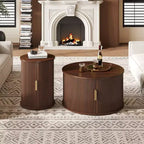 Clihome Table Basse Ronde Mid-Century avec Porte Tambour Coulissante Lot de 2