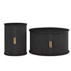 Clihome Table Basse Ronde Mid-Century avec Porte Tambour Coulissante Lot de 2