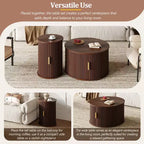 Clihome Table Basse Ronde Mid-Century avec Porte Tambour Coulissante Lot de 2