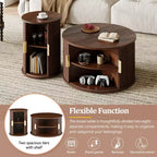 Clihome Table Basse Ronde Mid-Century avec Porte Tambour Coulissante Lot de 2
