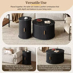 Clihome Table Basse Ronde Mid-Century avec Porte Tambour Coulissante Lot de 2