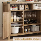 Meuble de bar à vin de ferme 59" avec porte coulissante en rotin - Bar à café avec casier à vin, étagères réglables, buffet pour cuisine et salle à manger