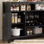 Meuble de bar à vin de ferme 59" avec porte coulissante en rotin - Bar à café avec casier à vin, étagères réglables, buffet pour cuisine et salle à manger