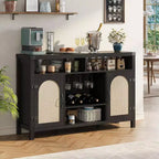 Meuble de bar à vin de ferme 59" avec porte coulissante en rotin - Bar à café avec casier à vin, étagères réglables, buffet pour cuisine et salle à manger