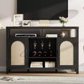 59 Farmhouse Wine Bar Cabinet with Rattan Sliding Door - Coffee Bar with Wine Rack, Adjustable Shelves, Sideboard for Kitchen & Dining Room