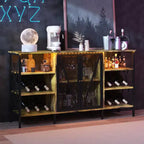 Meuble de bar à vin de ferme, buffet de bar à café industriel avec casier à vin et porte-verres
