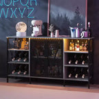 Meuble de bar à vin de ferme, buffet de bar à café industriel avec casier à vin et porte-verres