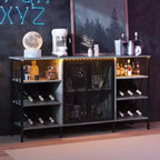 Meuble de bar à vin de ferme, buffet de bar à café industriel avec casier à vin et porte-verres