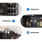 Meuble de bar à vin de ferme, buffet de bar à café industriel avec casier à vin et porte-verres