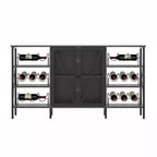 Farmhouse Wine Bar Cabinet, Industrial Coffee Bar Sideboard with Wine Rack and Glass Holder