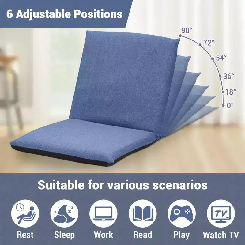 Fauteuil de relaxation pliable 83x41x17.5cm, 6 positions réglables, assise rembourrée en coton pour salon et terrasse