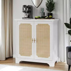 31 Sideboard Buffet Cabinet, Wooden Coffee Bar Cabinet with Rattan Doors, Entryway Console Table, Floor Cupboard Cabinet