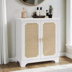 31 Buffet bahut, Meuble de bar à café en bois avec portes en rotin, Console d'entrée, Armoire basse