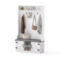 Costway 68.5'' 4-in-1 Hall Tree w/Cushioned Bench Shoe Storage 7 Hooks 2 Cabinets White