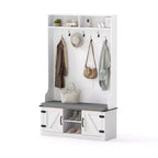 Costway 68.5'' 4-in-1 Hall Tree w/Cushioned Bench Shoe Storage 7 Hooks 2 Cabinets White