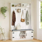 Portemanteau Costway 68,5" 4-en-1 avec banc rembourré, rangement à chaussures, 7 patères et 2 placards, blanc