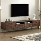 Meuble TV moderne Maurice Mid-Century avec 2 tiroirs et portes d'armoire à grille décorative GDFStudio