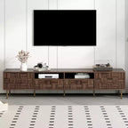 GDFStudio Maurice Mid Century Modern TV Stand with 2 Drawers and Decorative Grid Cabinet Doors